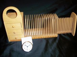 Wooden Expanding 31 Day Bill Organizer w Clock & Drawer/ Slots Letters 