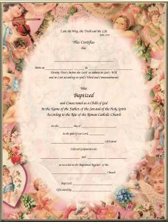 Adult Catholic Baptism Certificate Victorian Cherubs Blank
