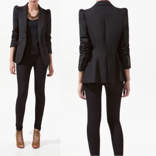   Black Women Slim One Button Shrug Suit Outerwear Jacket Blazer