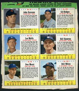   Baseball Uncut 6 Card Panel Gil Hodges Moose Skowron Bill White