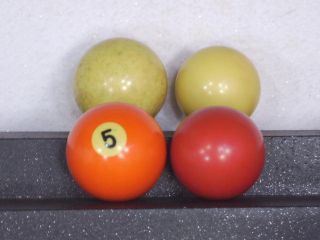 Vintage 50s Billiard Pool Balls Lot Cues Red Orange 4