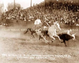 1920 Photo Bulldogging Wichita Falls Texas Rodeo Cowboy