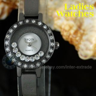 Black Steel Crystal Lady Dress Bracelet Wrist Watch