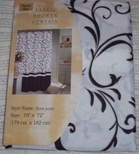 NIP Parisian Black White Toile Fabric Shower Curtain Bon Jour