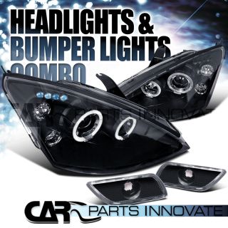 2000 2004 FORD FOCUS BLACK HALO PROJECTOR HEADLIGHTS BUMPER LAMPS
