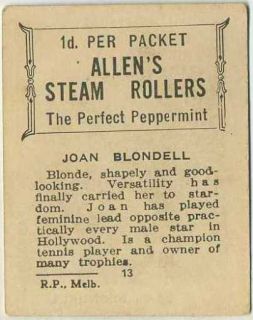 JOAN BLONDELL Vintage 1933 ALLENS FILM STARS Trading Card #13   Movie 