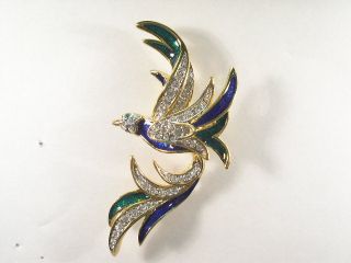 Designer Dolphin ore ENAMEL BIRD pin brooch WITH 58 SWAROVSKI 