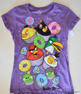 NEW JUNIORS WOMENS SLIM FIT ANGRY BIRDS T SHIRT TOP CUPCAKES