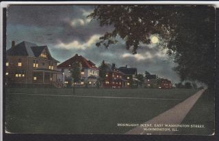 Bloomington Illinois East Washington St Night View Antique Postcard 