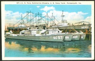Submarine Chasers Navy Yard Portsmouth VA Postcard 40s