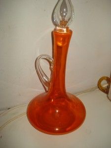 Bright Orange Genie Bischoff Mid Century Eames Era Glass Decanter 