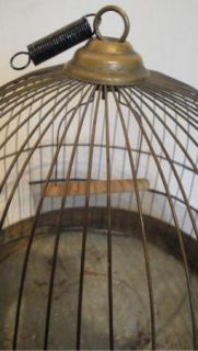 Antique Brass Dome Shaped Bird Cage on Brass Pedestal