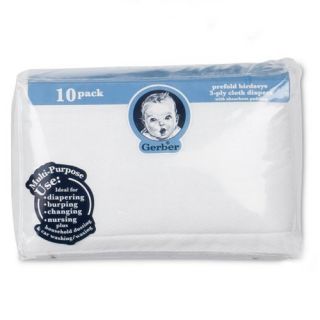 Gerber 10 Pack Prefold Birdseye 3 Ply Cloth Diapers with Padding White 