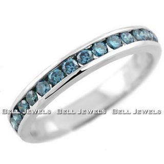 50ct Fancy Blue Diamond Wedding Ring Band 14k White Gold Channel Set 