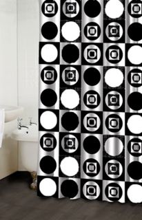 Black Ivory Circle Dot Appliqued Heavy Fabric Bathroom Shower Curtain 