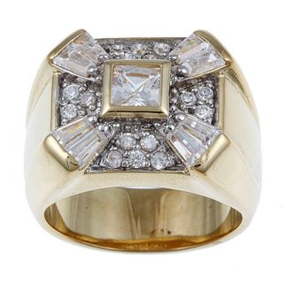 Ultimate CZ 18K Gold Over Sterling Silver Mens Cubic Zirconia Ring 