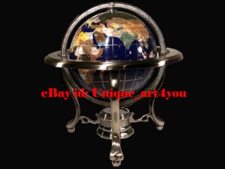 10 Tall Blue Lapis 3 Leg Silver Table Stand Gem Gemstone World Map 