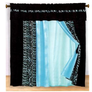  zebra queen size black blue comforter set w matching curtain set 
