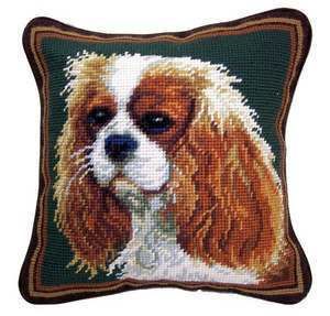 New Blenheim Cavalier King Charles Spaniel Dog Needlepoint Pillow 