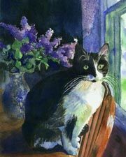 Print Watercolor Painting Tuxedo Black Cat Art Micky