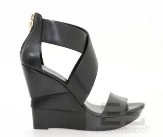 DVF Diane Von Furstenberg Black Opal Crisscross Sandal Wedges Size 8 