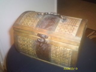  wicker and brass chest charging oil card candle storage bizarre wicca