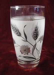 Vintage Gray And Black Wheat & Flowers Iced Tea Tumbler White & Clear 