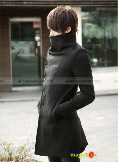   Fashion Slim Fit Wool Blend Long Coat Jacket Outwear Black MCOAT069
