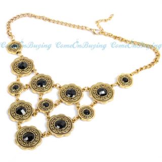   Round Circle Flower Black Acrylic Beads Pendant Chain Necklace