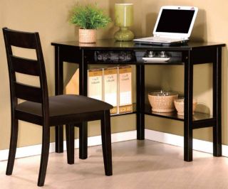 Black Corner Computer Writing Desk Chair Furniture Set