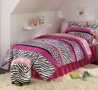   Zebra Animal Print Safari Black White Pink Bed in A Bag Set