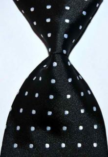 New Classic Polka Dots Black White Jacquard Woven Silk Mens Tie 