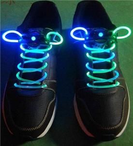 New Bright Blue Green Neon LED Light Up Shoe laces   Solid or 