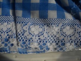 Window Curtain Set Tiers Swag Blue White Gingham Lace