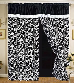 New Flocking Zebra Black White Curtain Set Window Panel New P18885 
