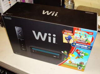   Wii System Black Console (NTSC) with 2 remotes, Super Mario Wii, More