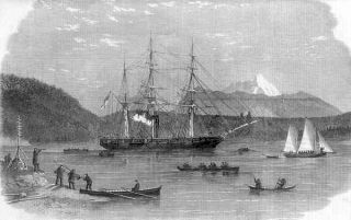   AND BRITISH COLUMBIA   HMS PLUMPER IN PORT HARVEY, JOHNSTONS STRAIT