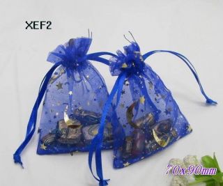 25Pcs Blue Moon Star Red SHEER Pouch Organza wedding Favor Gift Bags 