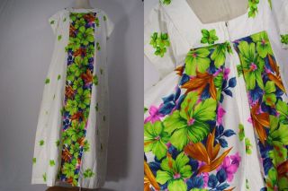 VINTAGE 60s Draped HAWAIIAN Maxi Kaftan Floral Dress BOHO BARKCLOTH 