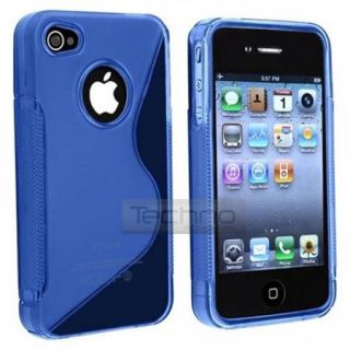 COMBO Black & Blue TPU Cover Case for iPhone 4 4S + Front & Back Films