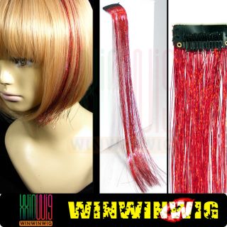 Bling Hair Tinsel Red Sparkle Colors Clip in 15 Hair Extensions