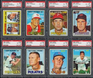 Lot(8) 1967 Topps Commons w/ Bobby Murcer ROOKIE, ALL PSA 8 & 8.5 NM 
