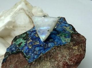 Sterling Silver Rainbow Moonstone Ring Huge Pyramid Shaped Stone Blue 