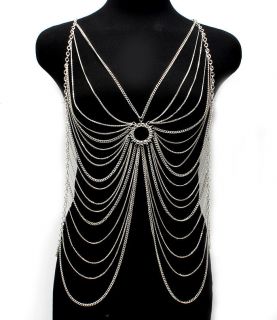 New Body Armor Full Front Chain Sexy Belly Hip Swimsuit Jewelry Silver 