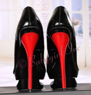 PLEASER Blondie 685 Black Patent Dual Platform High Heels with Red 