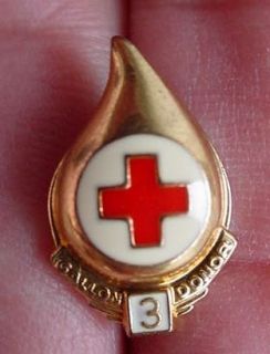   Plated Brass Enamel Arc Red Cross 3 Gallon Blood Donation Pin