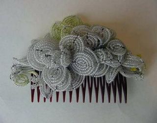 Vtg Big Intricately Hand Wired Glass Beads Hair Comb Gorgeous Flower 