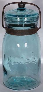 GLOBE PINT Fruit Jar DEEPER BLUE AQUA Color