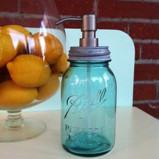 Unique Blue Ball Quart Mason Jar Soap Lotion Dispenser Vintage Rustic 