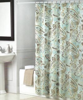   AT HOME PEACOCK ALLEY BLUE CHOCOLATE BROWN TAN PAISLEY SHOWER CURTAIN